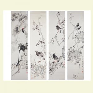 于晓畅 指画《花鸟四...