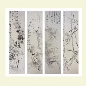 于晓畅 指画四屏《梅...