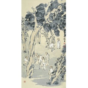 杨一墨《扬州师表》 136cm*68cm 当代 设色纸本 手指画 民间美术 绘画 保存完整 展示 非卖品