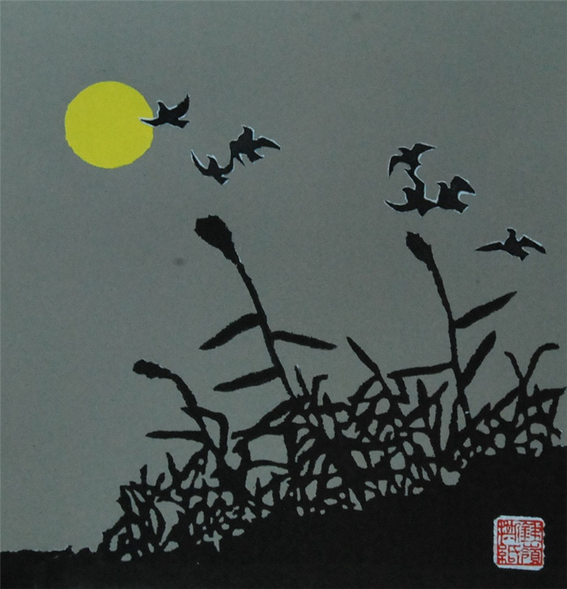 铁岭撕纸：莲花湖畔  作者  谭学晖30x30cm _副本.jpg
