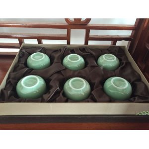 御尊 龙泉青瓷复古茶具品 茗功夫茶杯 功夫喝水杯子茶 漏茶托茶盏